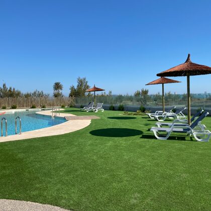 Sun loungers and parasols.